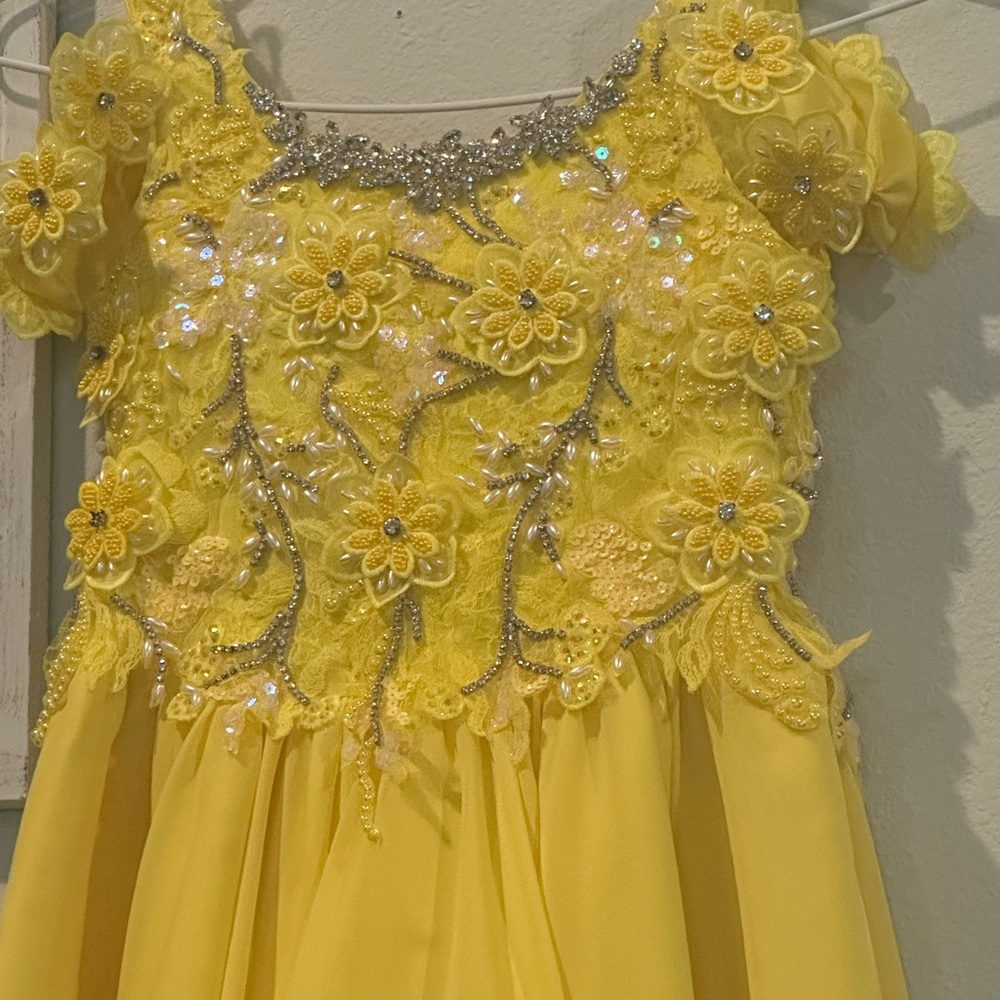 Yellow Floral Kids Formal Dress